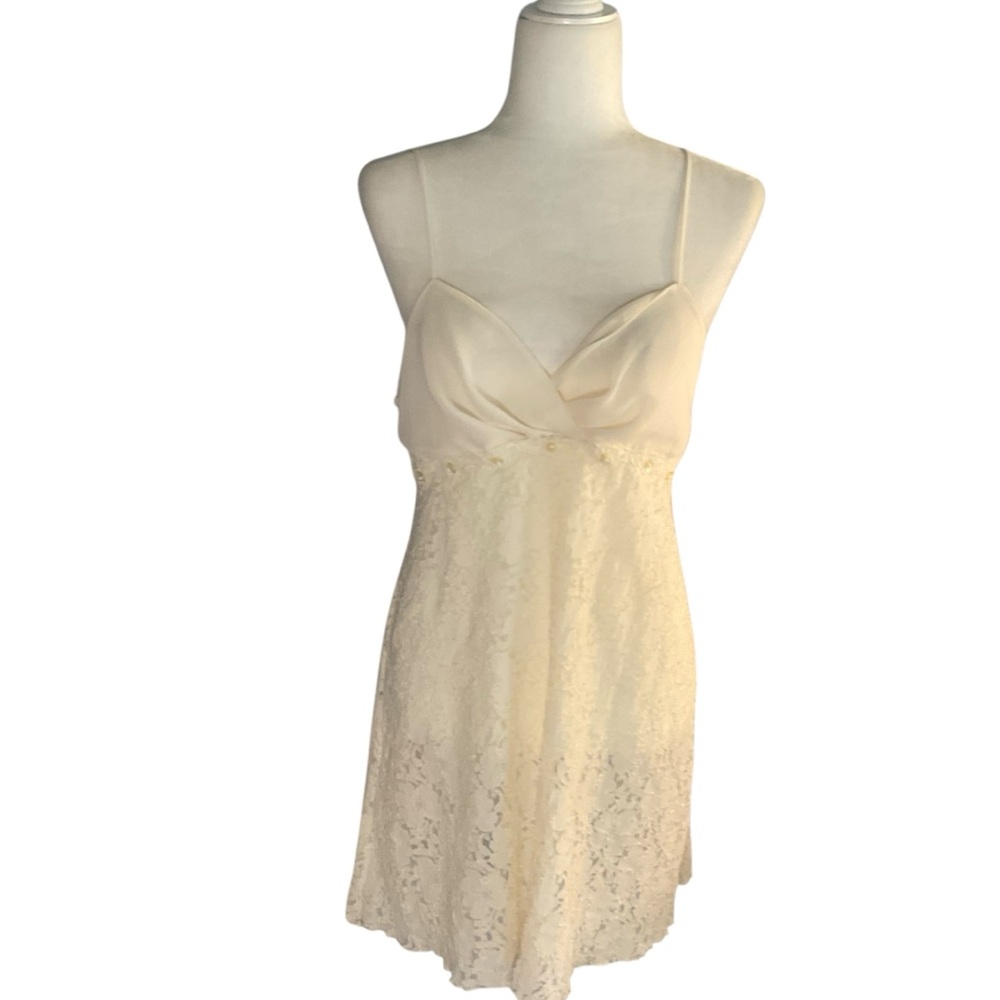 Vintage Secret Treasures Cream Lace Beaded Babydoll Slip Dress Nightgown Size L